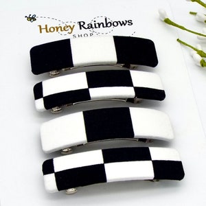 Timeless Black and White Elegant Checkers Hair Barrette; Beautiful Unique Hair Clip for Thin or Thick Hair; Classic Gift for Her