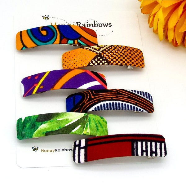 Colorful African, Abstract, and Tropical Leaves Hair Barrette for Women, Unique Multicolor Hair Clips Moderate to Thick hair. Gifts for Her