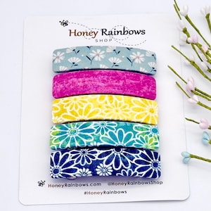 Lovely Daisy Hair Barrette Women; Daisies on Mint-Green Navy Yellow Blue-Green Hair Clip; Beautiful Hot Pink Hair Clip; Thin to Thick Hair