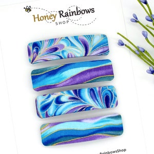 Beautiful Aqua, Purple, Green Hair Barrette for Women; Colorful Gold Waves-Swirls Clip; Thin or Thick hair, Unique Hair Barrette, Gift 4 Her