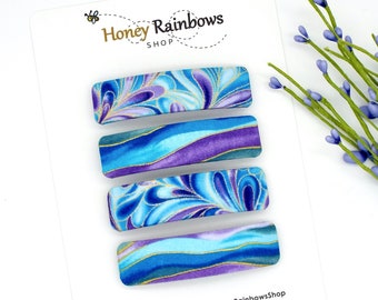 Beautiful Aqua, Purple, Green Hair Barrette for Women; Colorful Gold Waves-Swirls Clip; Thin or Thick hair; Unique Hair Barrette; Fun Gift