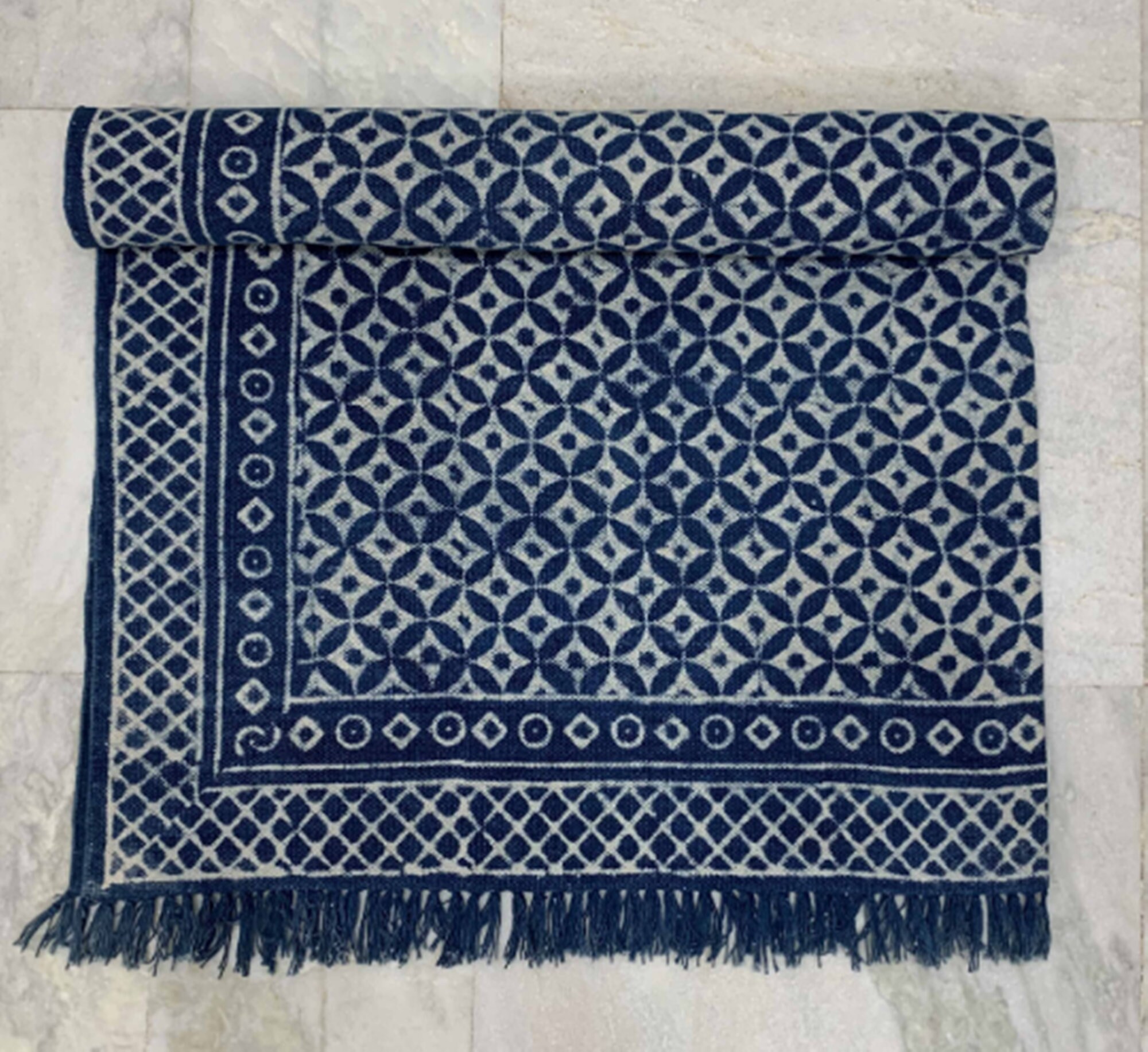 Handblock Indigo Cotton Rug Block Printed Dhurrie Handmade | Etsy