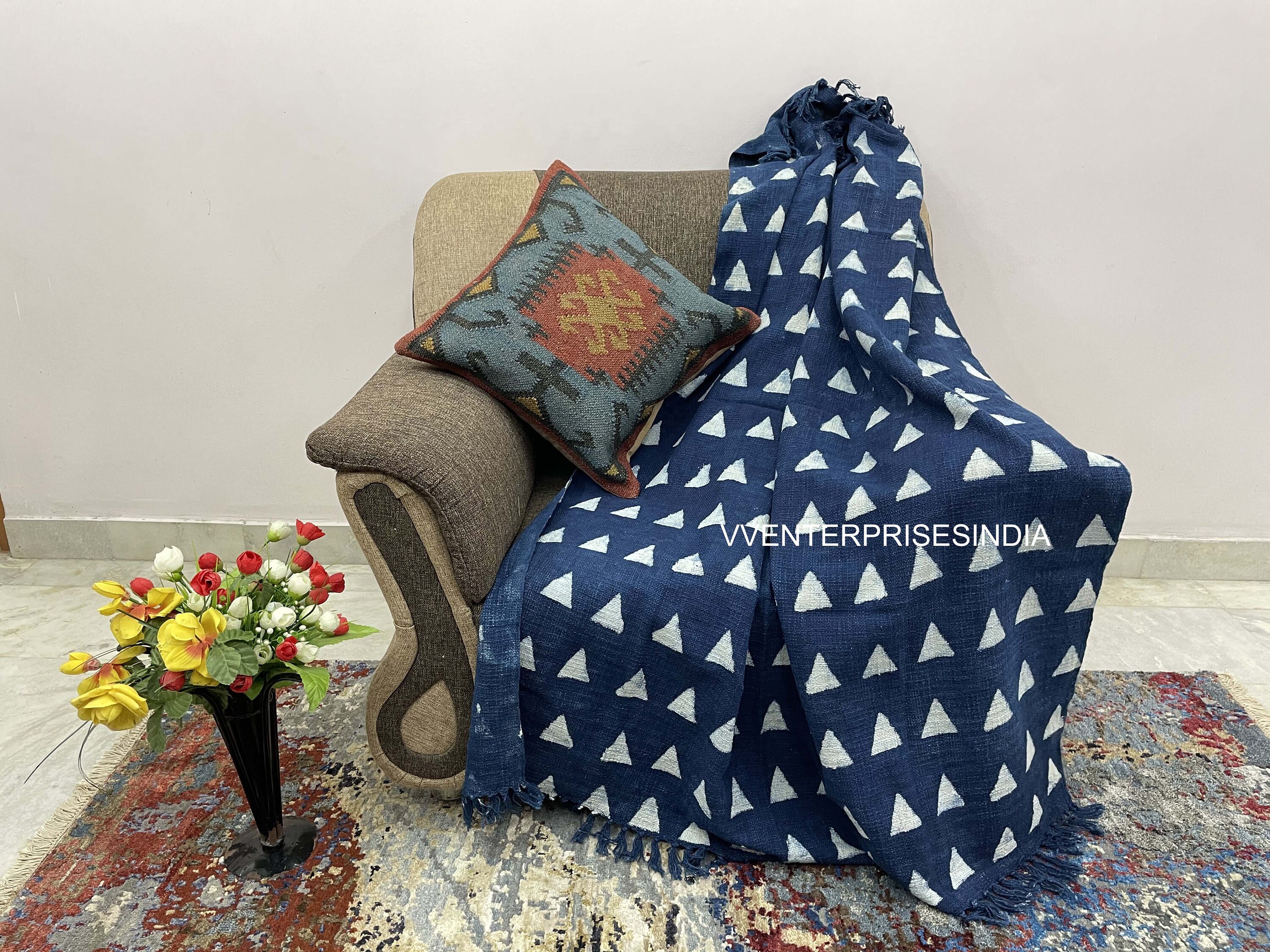 Indigo Natural Color Style Throw Blanket for Sofas black & Etsy