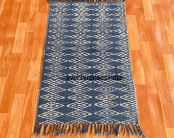 2X7 ft tapijt, handgemaakt tapijt, Indisch tapijt, blokgedrukt tapijt, groot tapijt, gebiedskleed, massief tapijt, mooi tapijt, tapijt, loper, vloerkleed, katoen