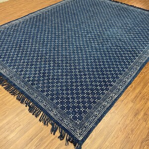 Handwoven Cotton Rug, Indian Block Print Rugs, Indigo Blue Rug, Living Room Rug, Kitchen Dining Area Rug, Modern Rug, Kilim Rug 8x10, 9x12Ft