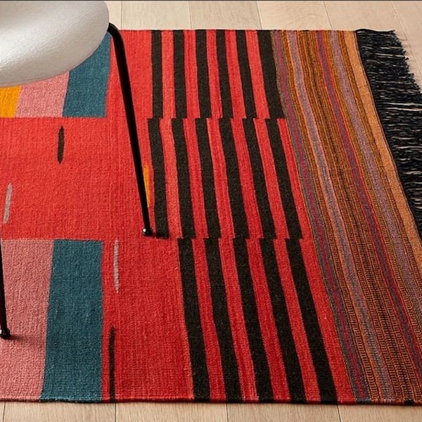 8x10, 9x12, 10x14 ft Cotton Rug, Kilim rug , Eco Friendly Earthy Bohemian Colorful eye-catching Runner Rug Living Room Bedside Runner