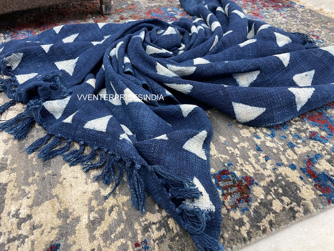 Indigo Natural Color Style Throw Blanket for Sofas black & Etsy