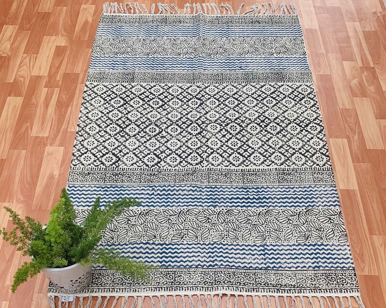 8x10 Ft Hand Made Area Indigo Boho Rug Printed Cotton Area Rugs,Home/&Living Room Area Rugs 4X6 Ft,8x10 Ft Custom All Size Rag Rug