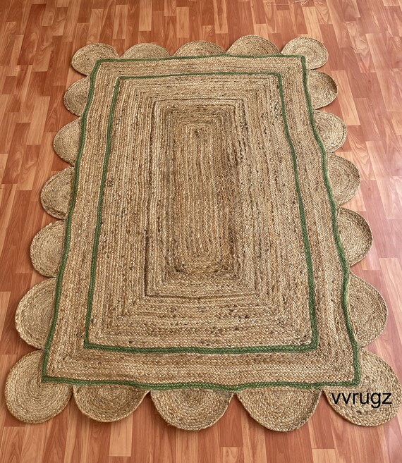 Floor & Rugs Boho Jute scalloped Rug..Customize in Any Size Scallop
