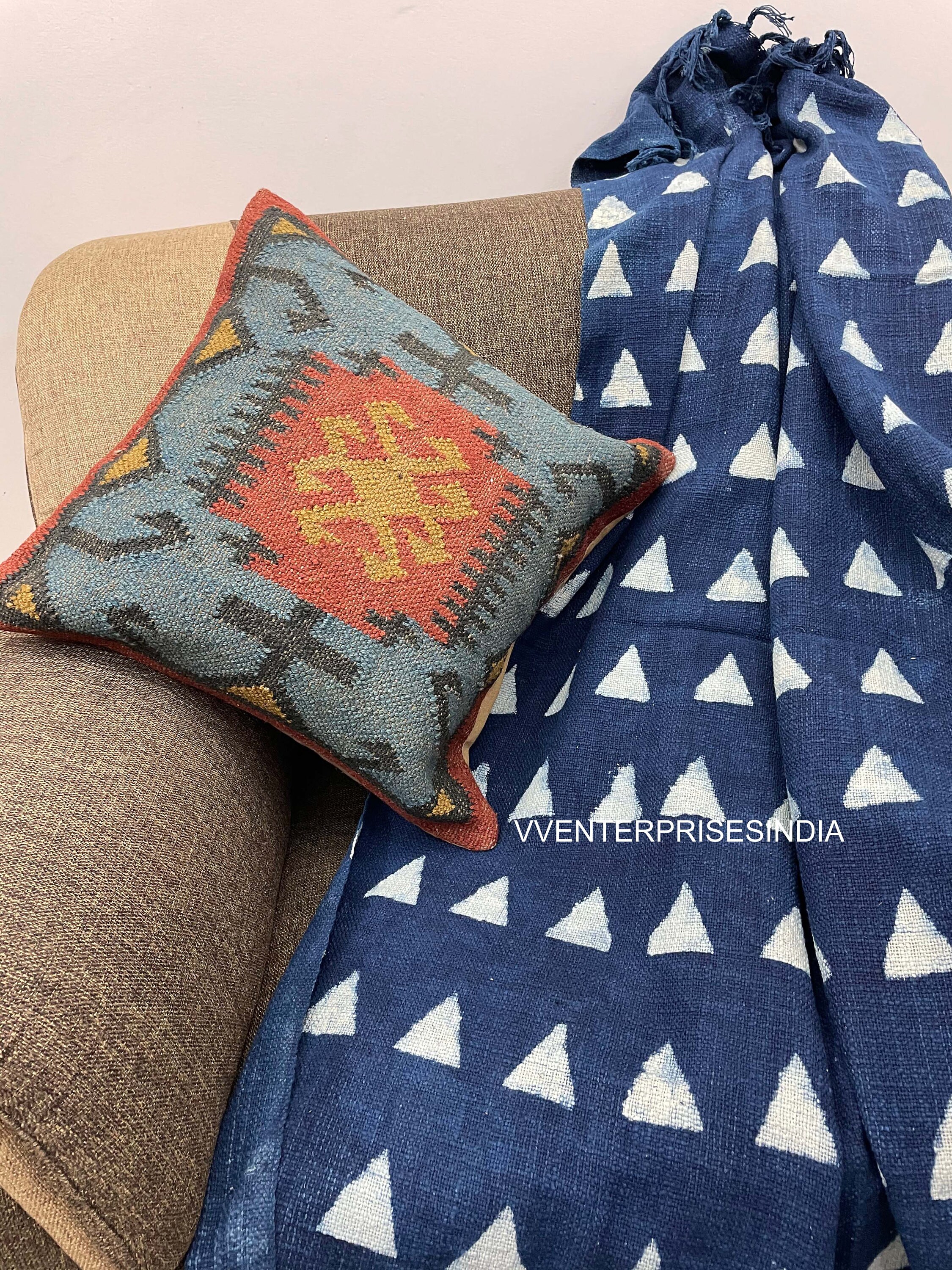 Indigo Natural Color Style Throw Blanket for Sofas black & Etsy