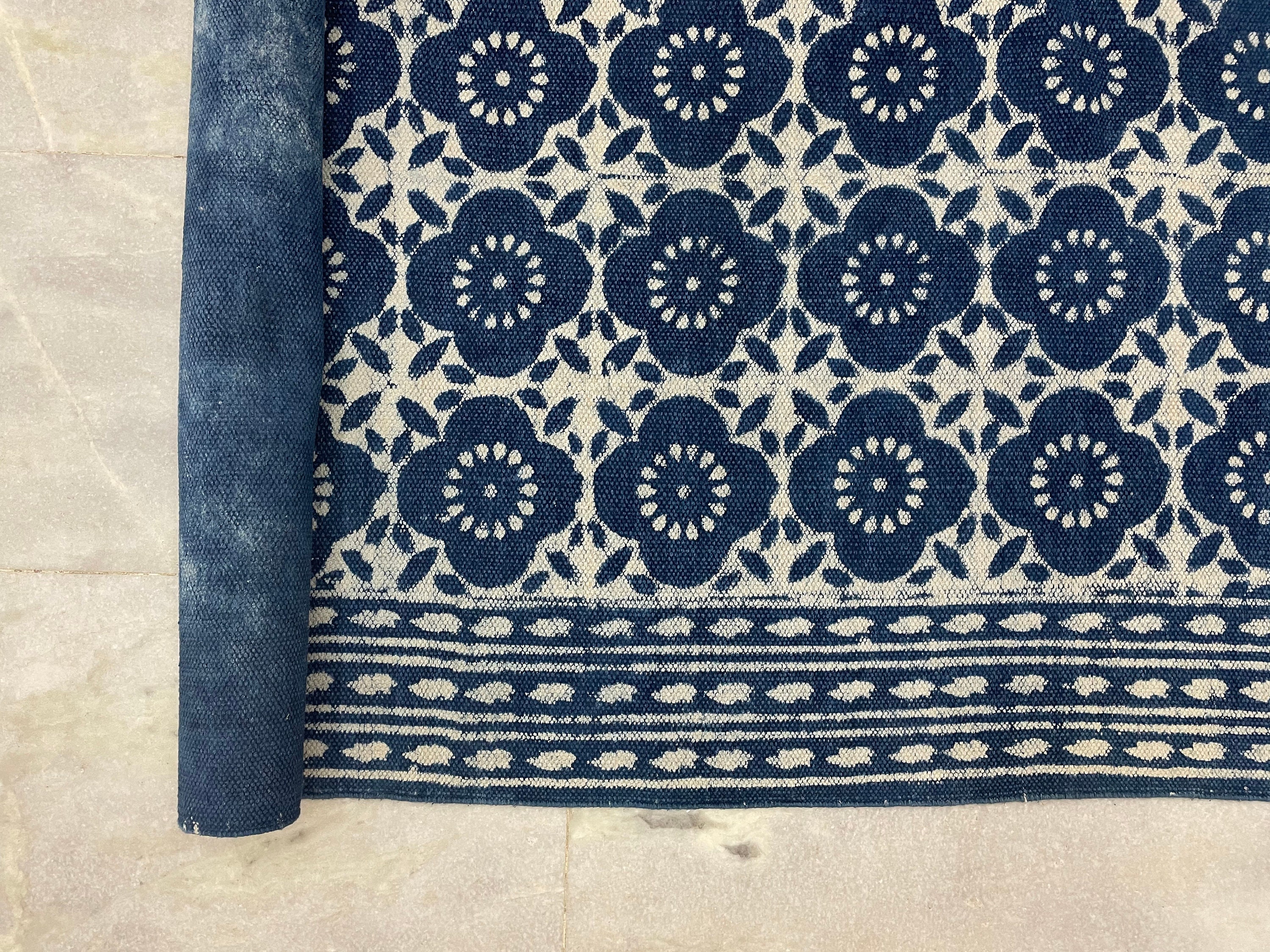 Blue Indigo Hand Woven Cotton Flatweave Kilim Rug Indian Rug...#AA-3 Sizes 3x5,5x8,6x9,8x10 Floor Rug Boho Blue Rug,Handmade Rug