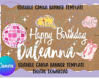 Editable Cowgirl Birthday Banner Template (Digital Download)