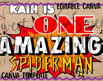 Spiderman Birthday Banner Template, Editable Canva, Party Decor (Digital Download)