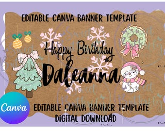 Editable Pink Winter Birthday Banner Template (Digital Download)