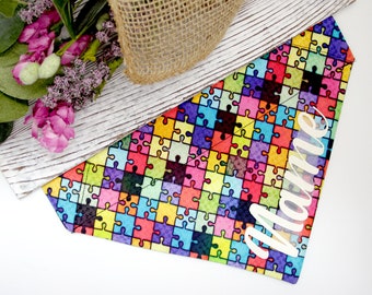 Personalized Dog Bandana, Puzzle Dog Scarf, Custom Dog Bandana, Over the collar, Autism Awareness Dog Bandana