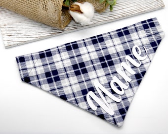 Personalized Dog Bandana, Blue and White Buffalo Check Dog Scarf, Custom Bandana, Plaid, Dog Scarf