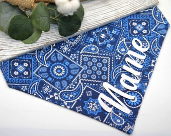 Personalized Dog Bandana, Classic Print Dog Bandana ,Blue Bandana, Over the collar