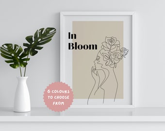 Woman Line Art Print | In Bloom Art | Botanical Wall Prints | Line Floral Art | Boho Wall Prints | Boho Wall Decor | Beige Wall Prints