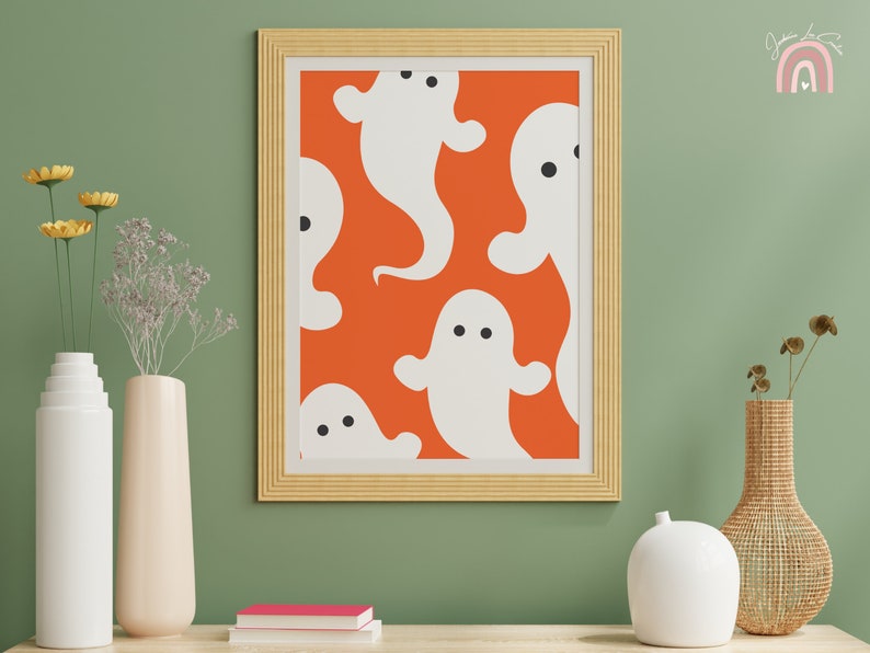 Ghost Print Halloween Wall Art Cute Ghost Home Decor Colourful Cute Ghost Pastelgoth Art Autumnal Fall Art Retro Funky Ghost Art image 5