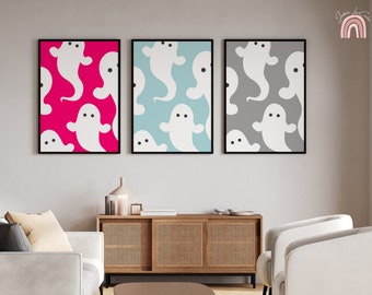Ghost Print | Halloween Wall Art | Cute Ghost Home Decor | Colourful Cute Ghost | Pastelgoth Art | Autumnal Fall Art | Retro Funky Ghost Art