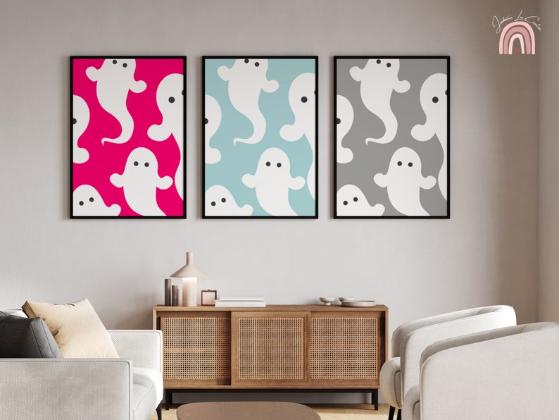 Ghost Print Halloween Wall Art Cute Ghost Home Decor Colourful Cute Ghost Pastelgoth Art Autumnal Fall Art Retro Funky Ghost Art image 1