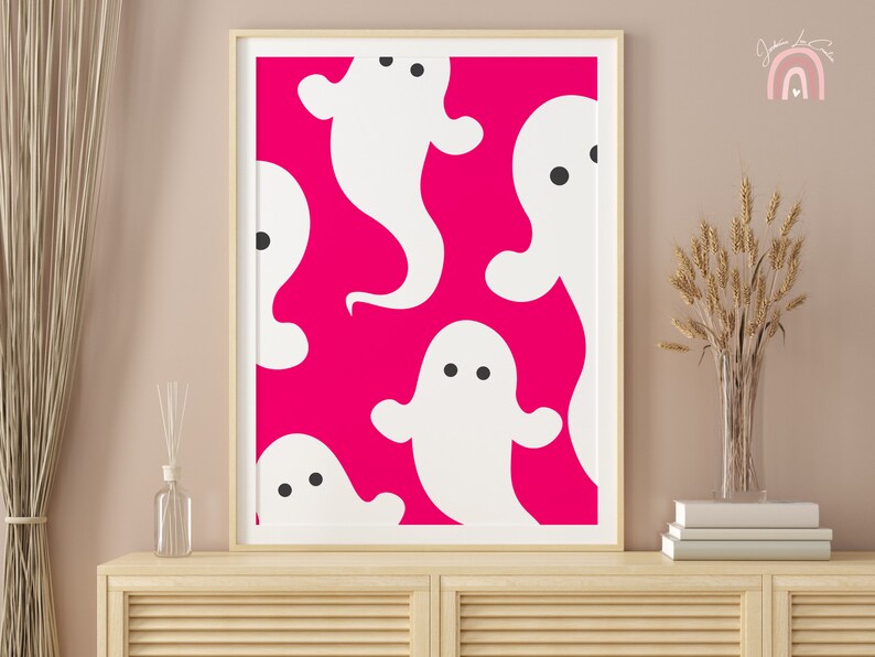 Ghost Print Halloween Wall Art Cute Ghost Home Decor Colourful Cute Ghost Pastelgoth Art Autumnal Fall Art Retro Funky Ghost Art image 3