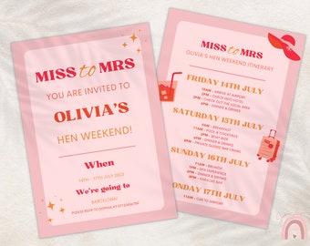 Hen Party Invite | Bachelorette Weekend | Bridal Shower | Invitation Itinerary | Hen Do Weekend | Fully Editable Printable or Digital Invite