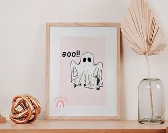 Ghost Wall Art | Cute Ghost Print | Pastel Goth Ghost | A4 A5 A6 Prints | Spooky Wall Art | Autumn Fall Home Decor | Spooky Birthday gift