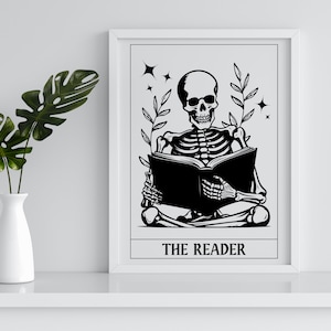 Book Quote Print | The Reader Tarot | Skeleton Wall Art | The Reader Home Decor | Home Library | Book Quote Bookish Poster | Reading Gift