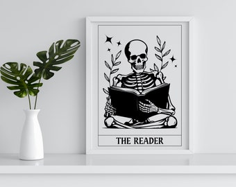 Book Quote Print | The Reader Tarot | Skeleton Wall Art | The Reader Home Decor | Home Library | Book Quote Bookish Poster | Reading Gift