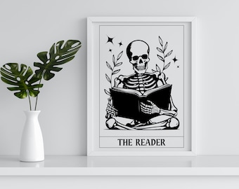 Lámina con diseño de esqueleto del tarot: decoración gótica para amantes de los libros.