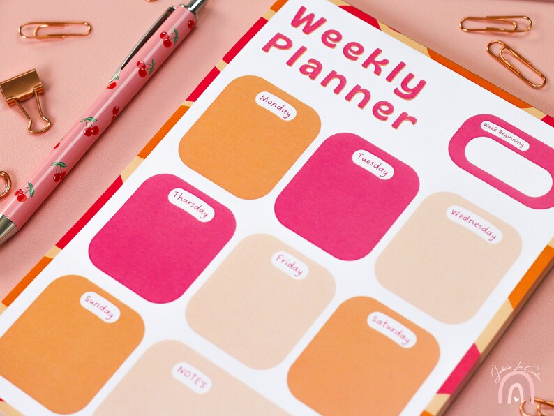 A5 Weekly Planner Notepad: Colorful Stationery Desk Pad - Etsy