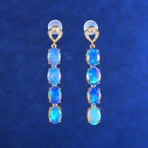 3.36ct Natural Opal Tassel Earrings, 18K Gold with Diamonds, Luxury Gemstone Statement