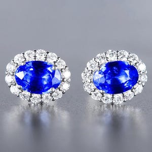 Pendientes de zafiro azul aciano de 1,9 ct, engastados con diamantes en oro de 18 quilates, joyería fina personalizada
