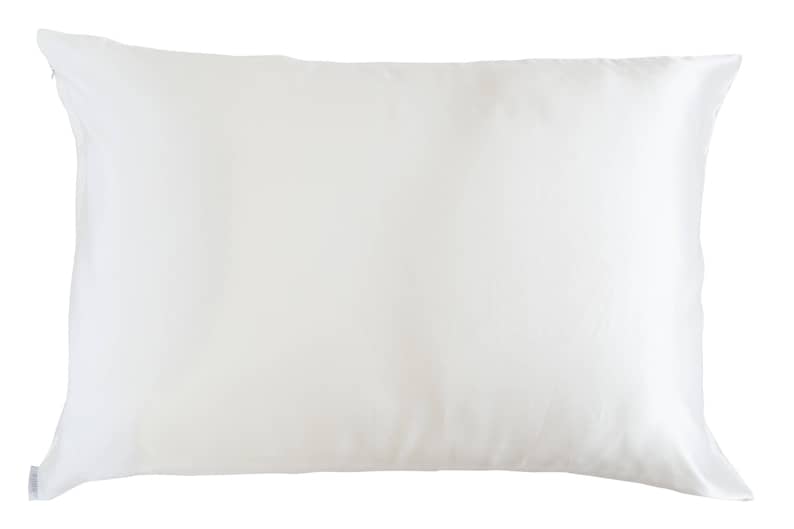 May include: A white pillow with a smooth, soft surface. The pillow is rectangular and has a slightly rounded edge.