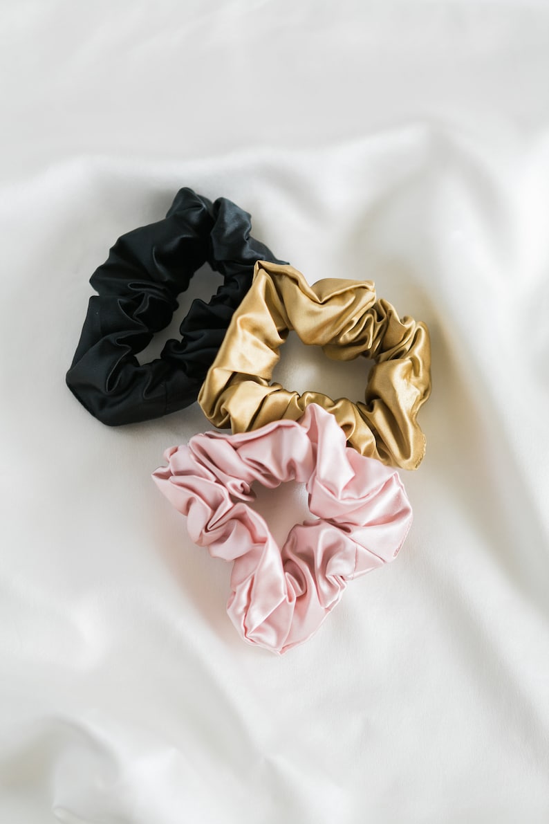 100% Pure Mulberry Silk Hair Scrunchies/ Hair Ties/ Hair Accessories Anti Pull, Anti Tug, Anti Hair Loss Set of 3 image 2