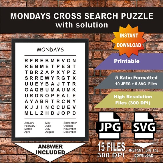 mondays word search puzzlesprintable word searchword game etsy canada