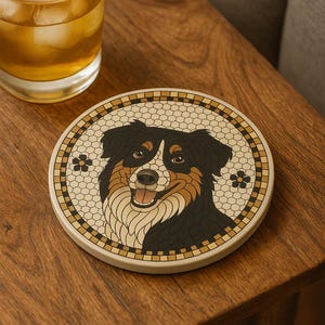 Australian Shepherd Mosaic Ceramic Coaster: Dog Lover Gift image 1