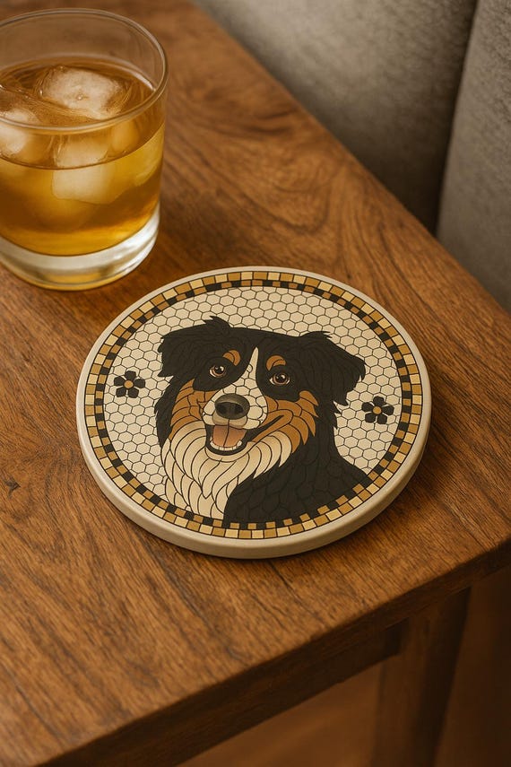Australian Shepherd Mosaic Ceramic Coaster: Dog Lover Gift