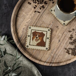 Red Tri Australian Shepherd Dog Coasters: Bistro Tile Decor, Pet Lover Gift