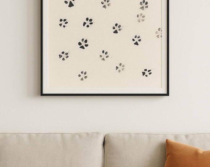 Paw Print Framed Canvas Art: Modern Dog Decor for Animal Lovers