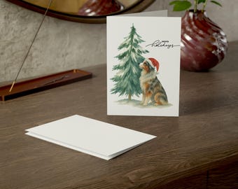 Australian Shepherd Christmas Card | Watercolor Holiday Greeting