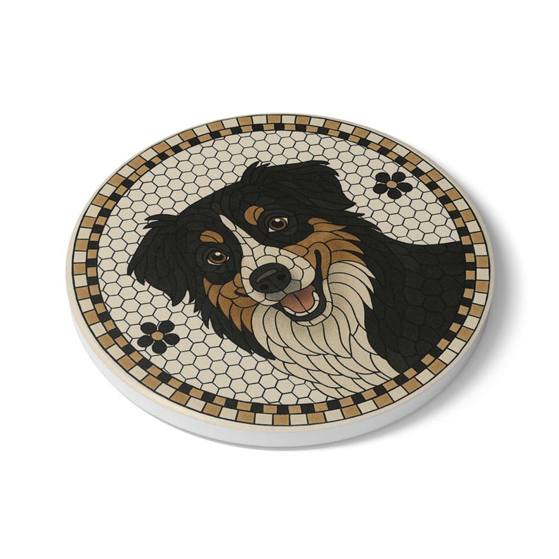 Australian Shepherd Mosaic Ceramic Coaster: Dog Lover Gift image 3
