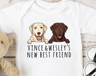 New Best Friend Baby Bodysuit,Custom Dog Breed , Baby Shower Gift, Newborn Baby Gift New Parents Gift Personalized Dog Name Protected By Dog