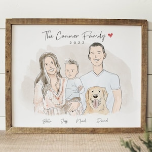 Custom Family Portrait with Pets, Personalized Family Wall Art Illustration, Mother Gift for Mom from Daughter, Mother's Day Gift