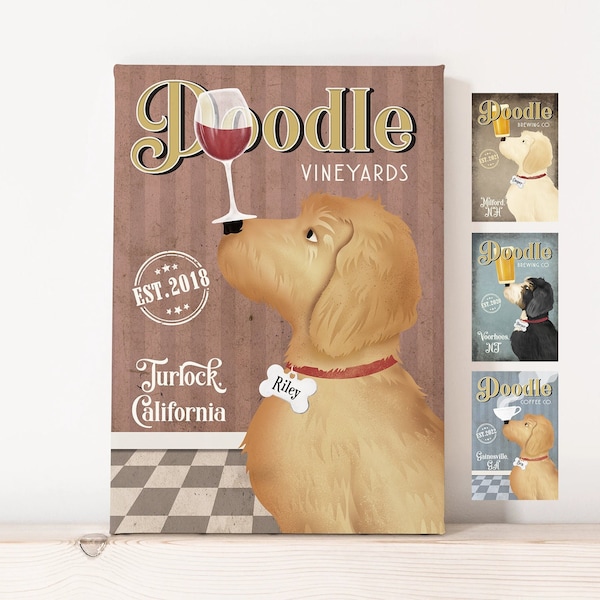 Doodle Dog Canvas, Labradoodle Dog, Goldendoodle Wall Decor, Goldendoodle Art, Doodle Lover, Valentine Gift, Doodle Mama, Dog Mom Gift