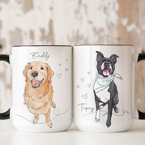 Personalized Dog Dad Mug, Custom Dog Mug, Dog Line Art, Hand Drawn Dog Portrait, Dog Mom gift, gift for husband, gift for her, birthday gift