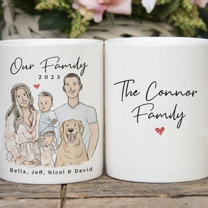 Custom Family Portrait with Pets Mug, Personalized Family Mug Illustration, Christmas Gift for Mom from Daughter, Mother birthday gift