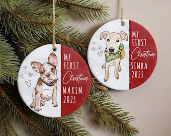 Custom Pet Watercolor Portrait Ornament, New Puppy Gift, Pet Christmas Gift, Puppy 1st Christmas, Cat Ornament, Dog Cat Photo Ornament