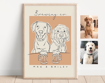 Dog Line Art, Pet Line Art, Custom Dog Mom Portrait, Custom From Photo, Dog Mom Gift, Dog Mom Art, Mother's Day Gift, Dad Gift, Dog Dad Gift